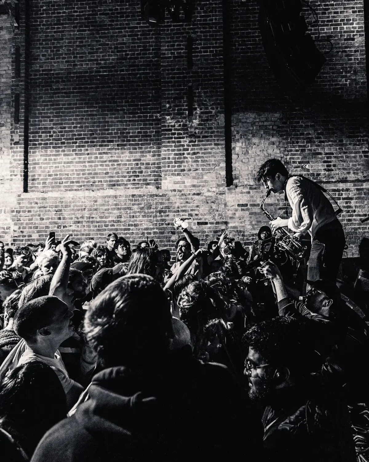 Maruja saxophonist Joe Carroll staring into the crowd as if it were the abyss